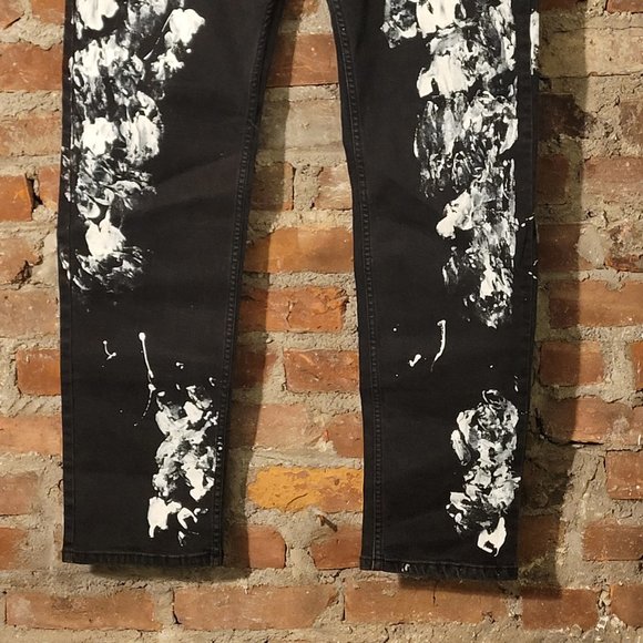 REASON SUPPLY NYC PAINT SPLATTER SLIM STRAIGHT JEANS Sz 38 LEVIS 5 POCKET 38 - Picture 2 of 10